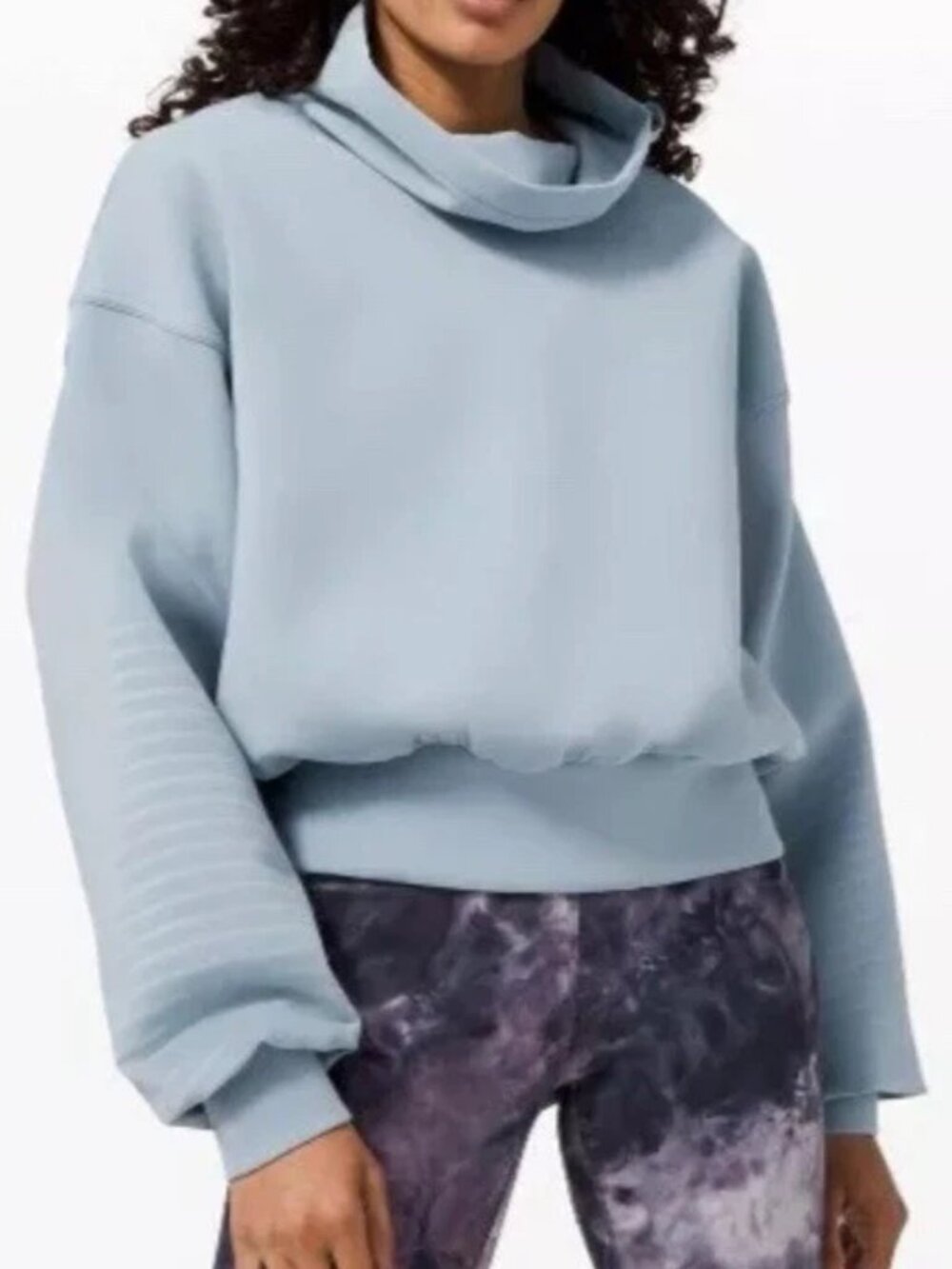 LULULEMON 10 Full Flourish Oversized Cowl Neck Pullover Sweater Chambray Blue